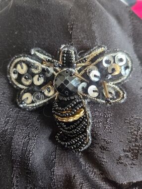 Black Zip-Front Women's Jacket with Beaded Bee Detail